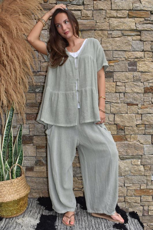 Lina Linen Blend Barrel Pant Washed Khaki